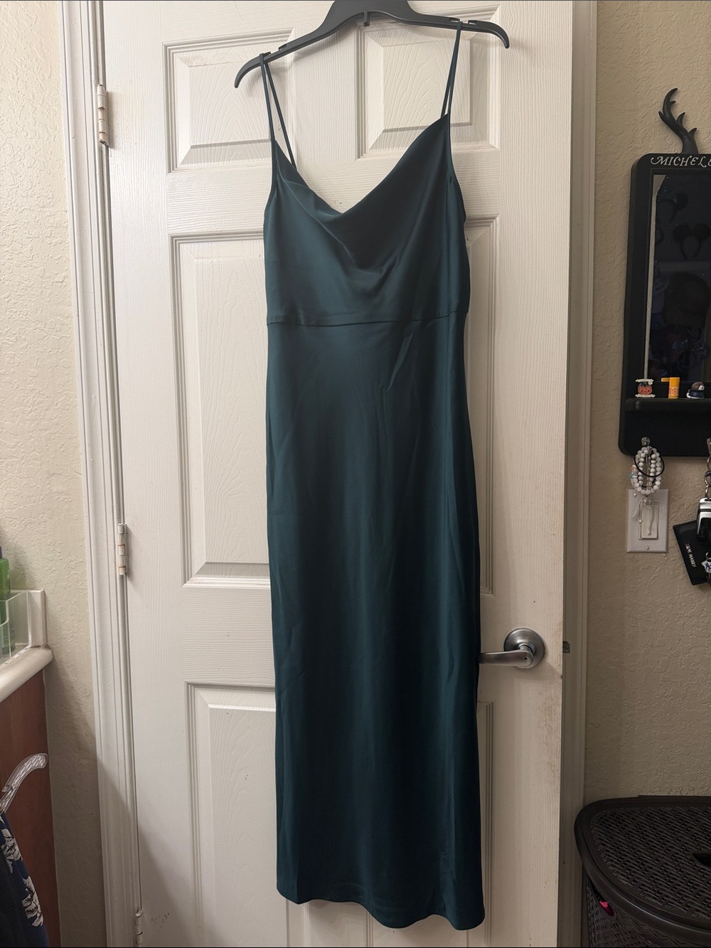 Elegant Dark Teal/Emerald Green Slip Dress with Cowl Neck